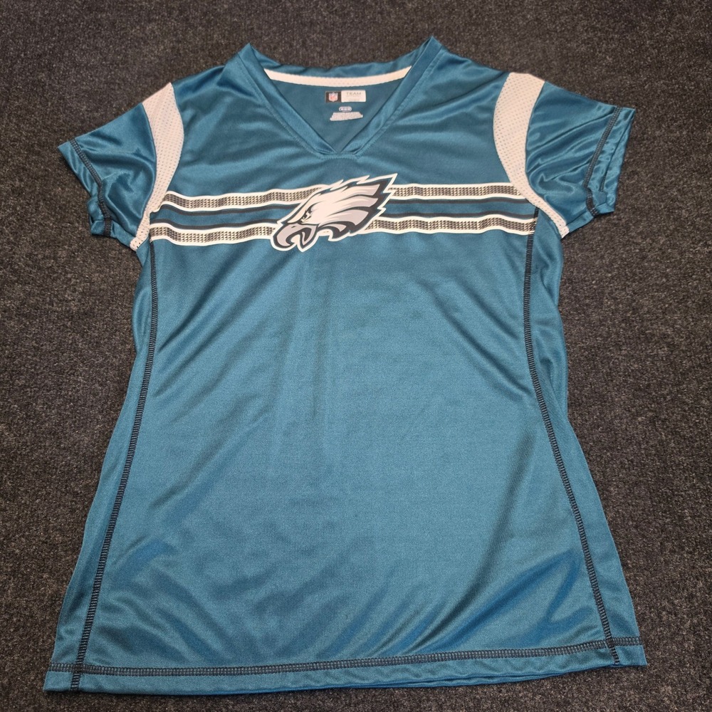NFL Team Apparel Philadelphia Eagles Womens Jersey Shirt Green Medium V-Neck